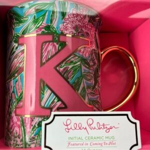 Lilly Pulitzer Initial K Ceramic Mug with Pink and Gold Accents